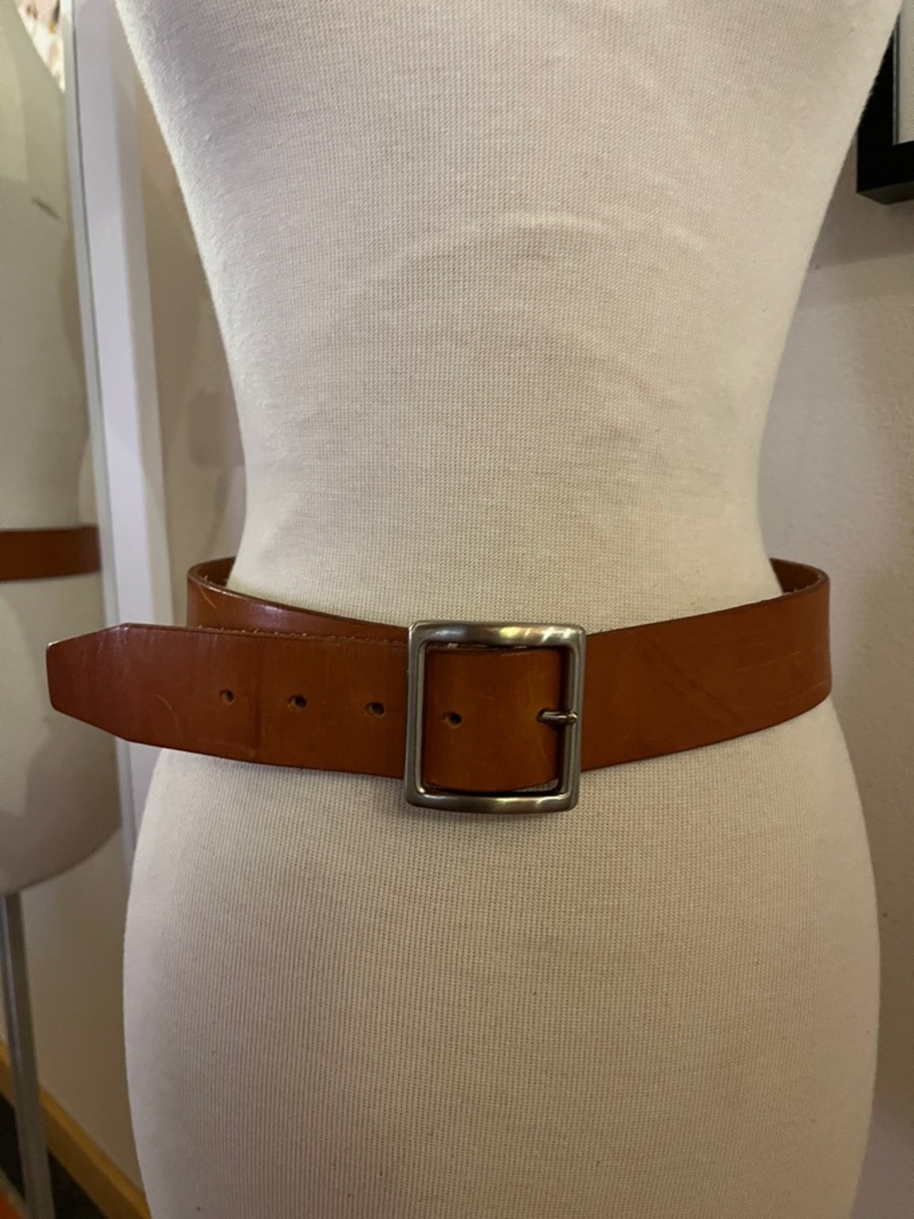 GAP Tan Leather Belt with Square Silver Buckle